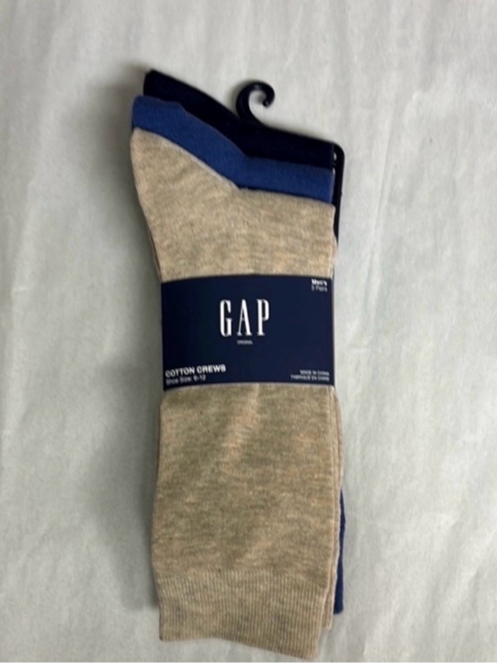 New Gap Socks Men’s 3 Pair Tan & Blue Lightweight Cotton Crews Business Casual